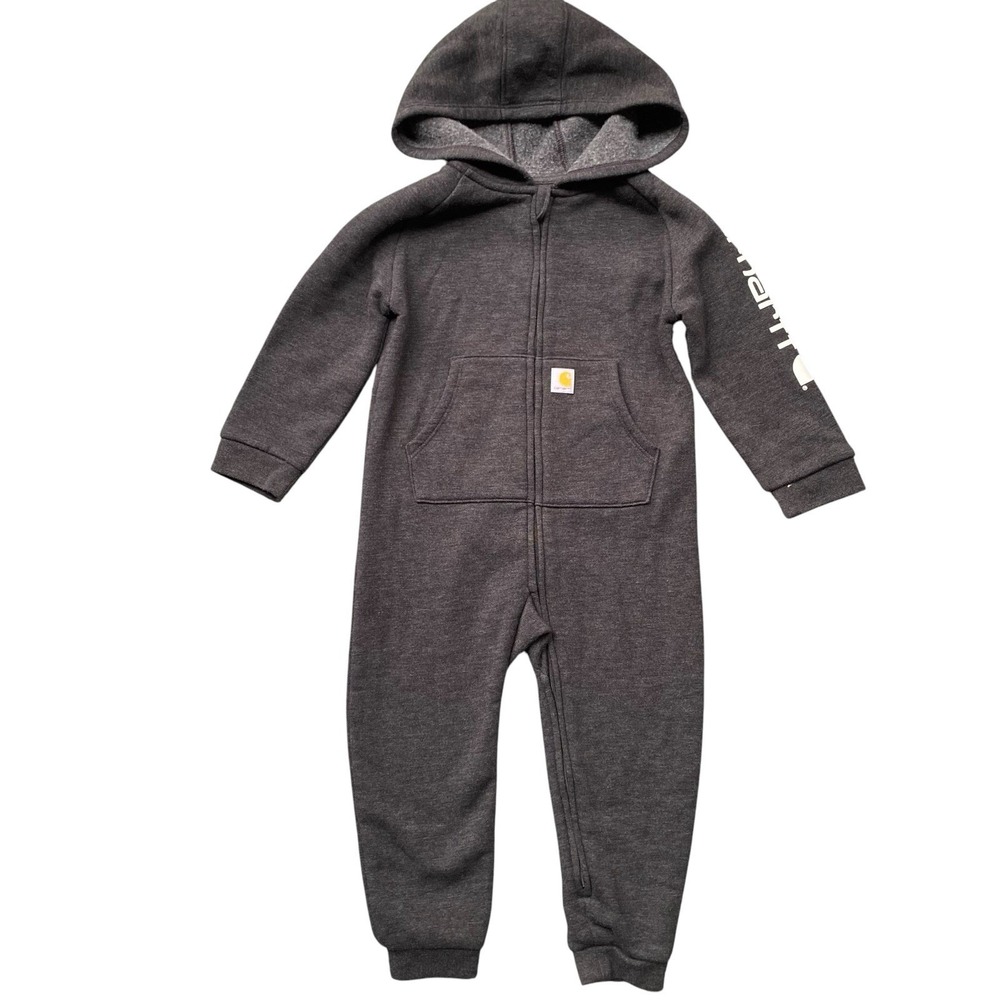 Carhartt Baby Hooded Coverall One Piece 24M Gray Zip Knit Fleece Warm